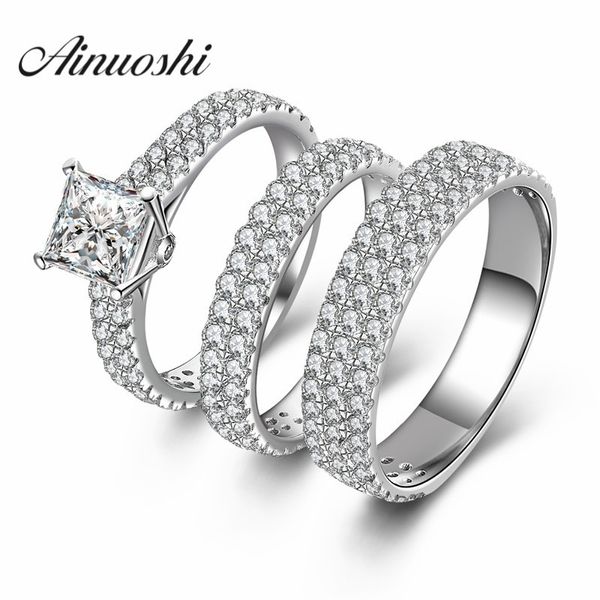 Ainuoshi Infinity Anniversary Promise Band Wedding Band Engagement Princess Taglio 925 Sterling Silver Donne Men Promise Lover Regalo Ring Y200106