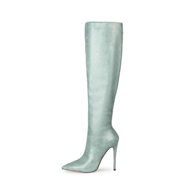 

12cm 10cm high heel boots for women new women shoes boots knee high winter autumn spring pointed toe long big size, Black