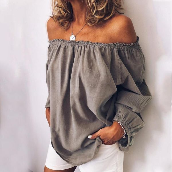 

oversized women blouses cotton linen blouse autumn casual long sleeve open shoulder loose shirt lady plus size s-5xl1, White