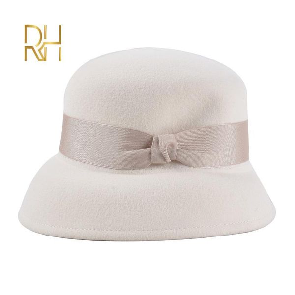 

vintage white wool felt cloche fisherman hat with bowknot wide brim bowler winter fedoras ladies floppy bucket hat cap rh, Blue;gray