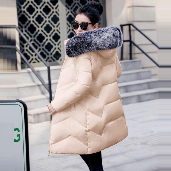 

big fur 2019 new khaki fashion winter women's jacket thicken long parkas female jackets winter coat warm hooded women outerwear1, Black