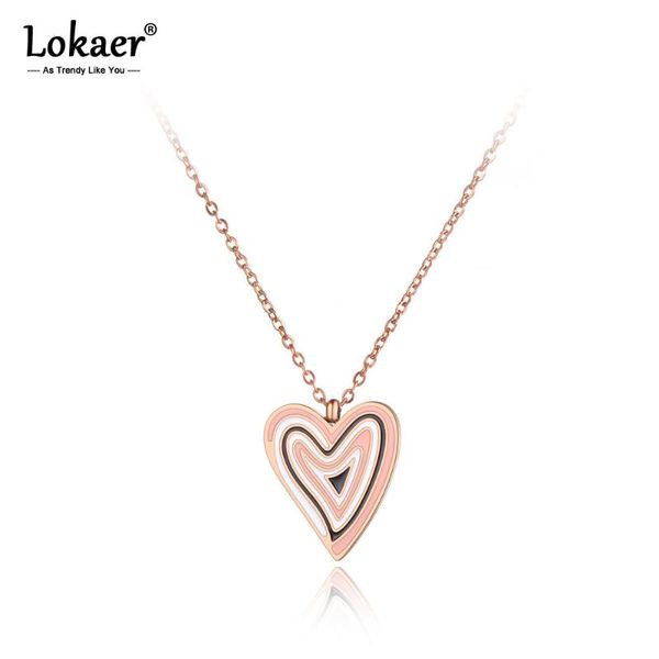 

pendant necklaces lokaer titanium steel white/black/pink glaze heart jewelry rose gold choker necklace for christmas gift n19098, Silver