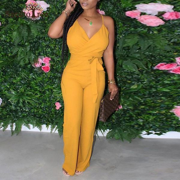 

solid v neck spaghetti strap backless rompers women jumpsuits casual lace up one piece overalls jumpsuits1, Black;white