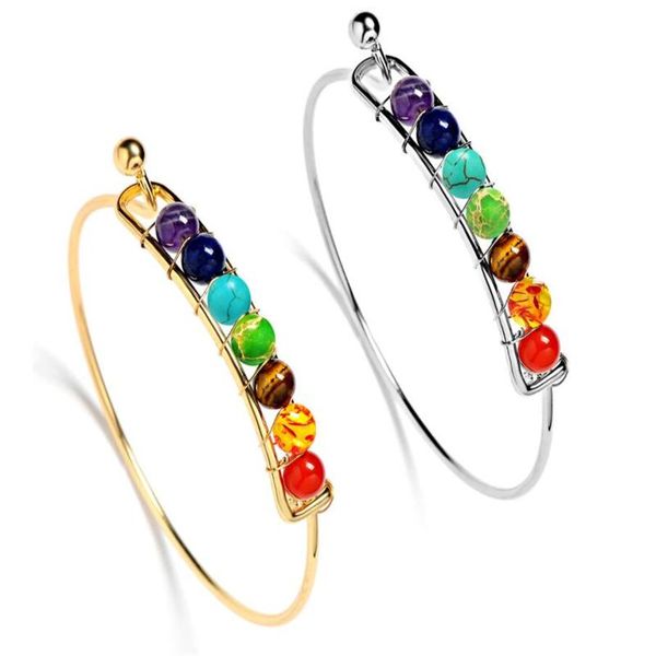 

charm bracelets 7 chakra healing balance bracelet yoga reiki prayer charms bangle fashion jewelry for women gold, Golden;silver