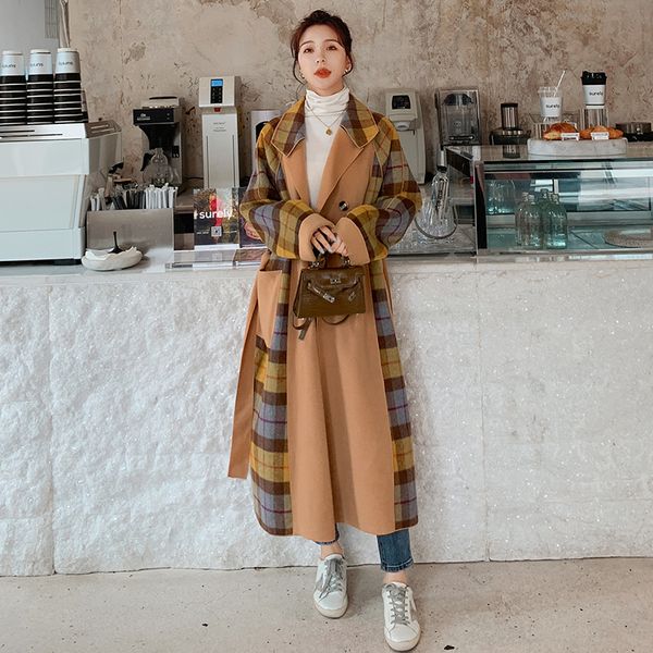 

2021 new women's coat winter new plaid double-sided wool double breasted lapel fashion female jacket ym1 zkq2, Black
