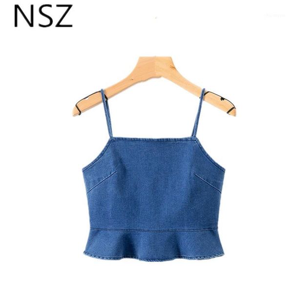

nsz women denim camis summer vest tank crop with ruffles jeans sleeveless1, White