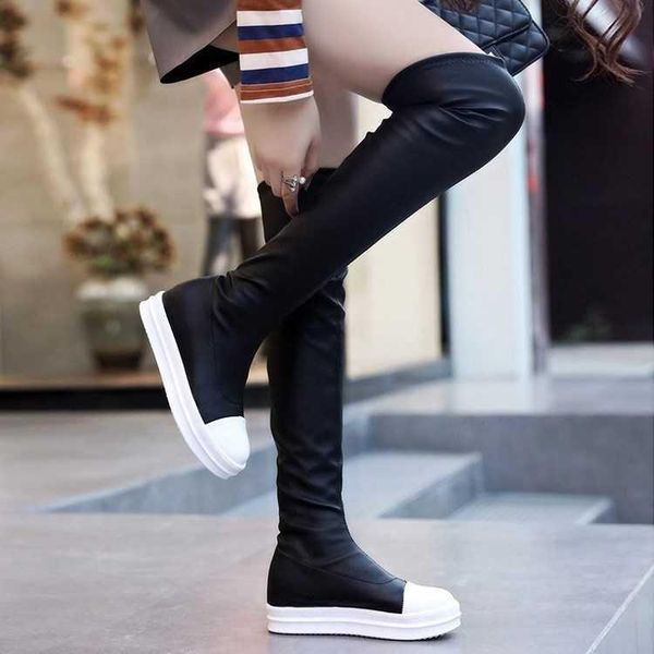 

boots 2021 female spring and autumn single long winter over knee flat bottom tube show thin super elastic thigh high women, Black
