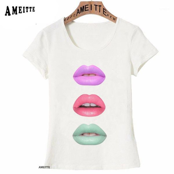 

pastel lips lipstick art t-shirt fashion original make-up beauty colorful summer women t-shirt girl tees white short sleeve1