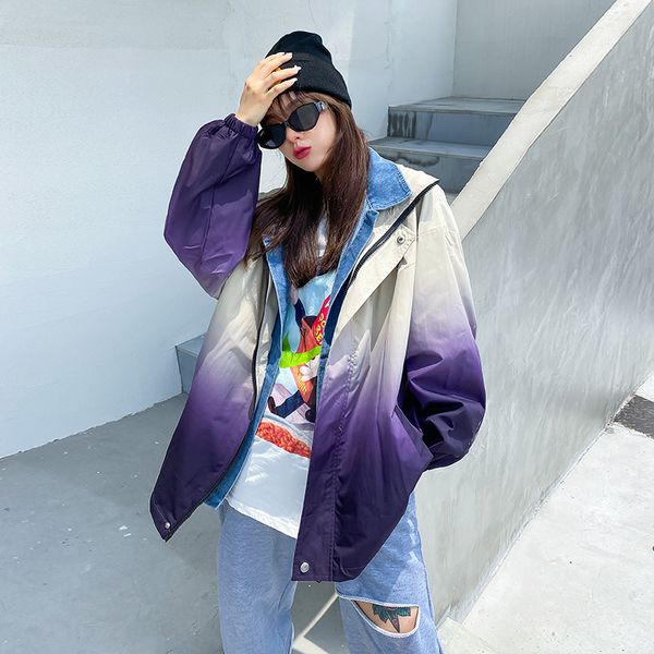 

new 2021 fashion korean autumn women harajuku windbreaker bomber purple jacket long sleeve ladies loose man coats female outwear, Tan;black