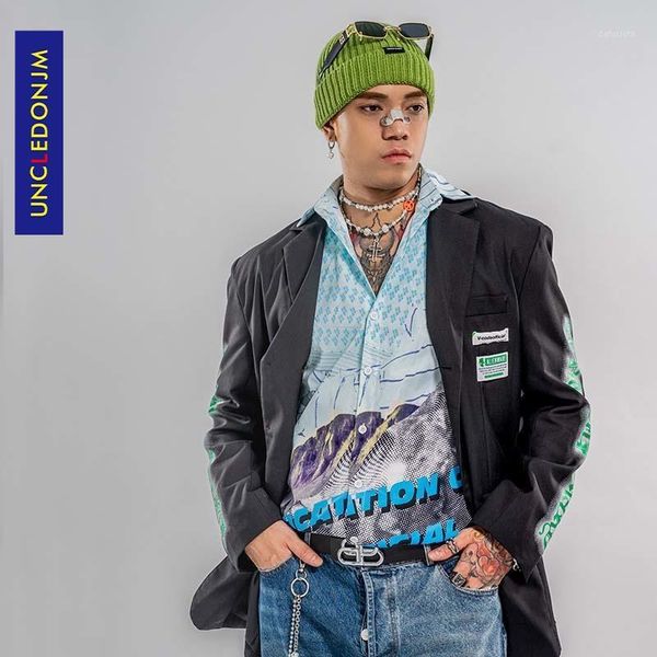 

uncledonjm casual suit letter high street loose suit jacket mens blazer oversized single breasted blazers men jacket qvc081, White;black