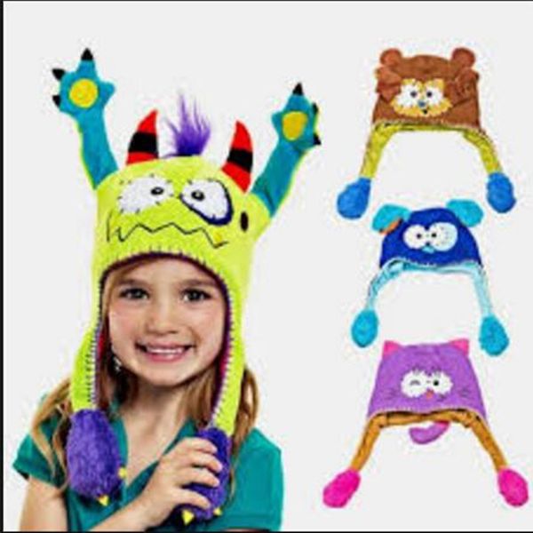 

push moving hat set hero baby hat earflap cap christmas gift kids rabbit animal dance monster dog monkey action bonnet sponge 1028, Yellow