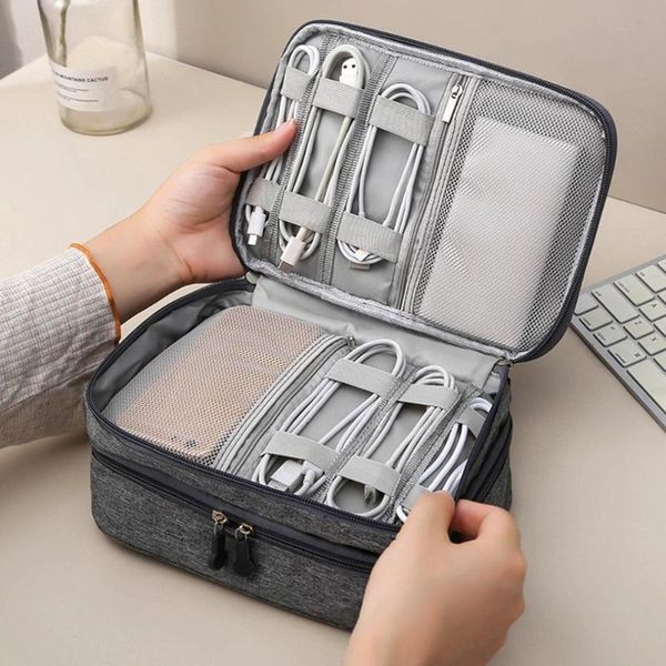

double layer travel charger data cable electronics storage bag digital organizer