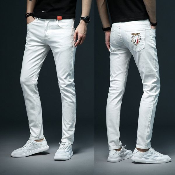 

siaab quality and trousers cotton and jeansmen's 2020 summer thin fashion trend casual pants quality white jeans white jeanscotton trou, Blue