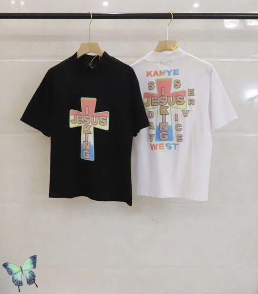 

2021 summer new kanye west jesus is king rainbow cross t shirt men women t-shirt fashion casual t-shirts g836, White;black
