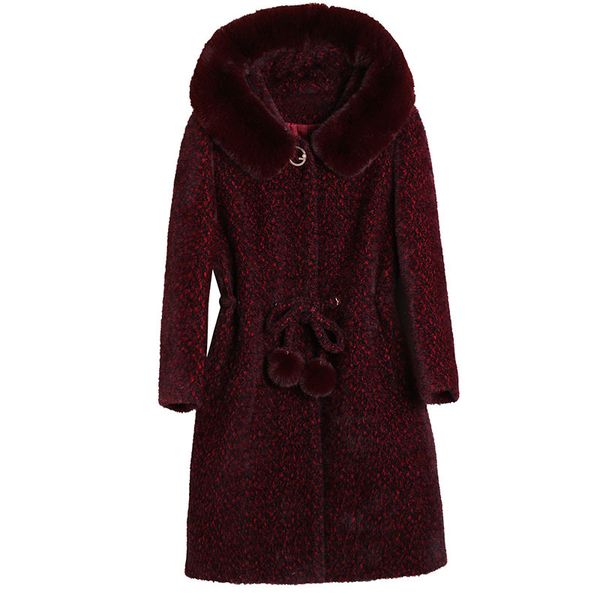 

2021 new winter hooded woolen ladie new big size fashion noble elegant mid-length age slim temperament ladies jacket women urnx, Black