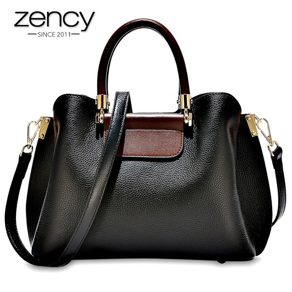 

zency office lady tote handbag 100% genuine leather fashion brown female crossbody messenger purse large capacity shoulder bags