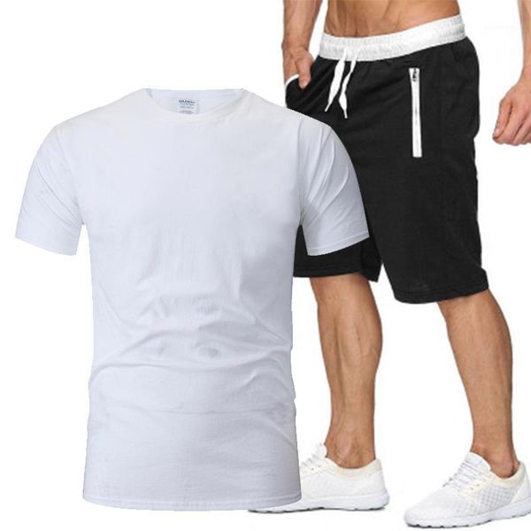 

2020 fashion t-shirt shorts set men summer 2pc tracksuit+shorts sets beach mens casual tee shirts set sportswears1, Gray