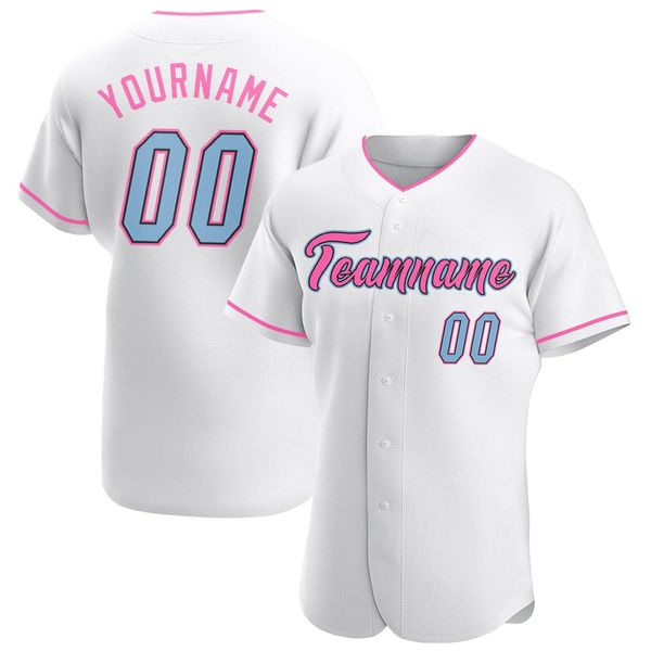 

custom white light blue-pink-9897987 authentic baseball jersey, Blue;black
