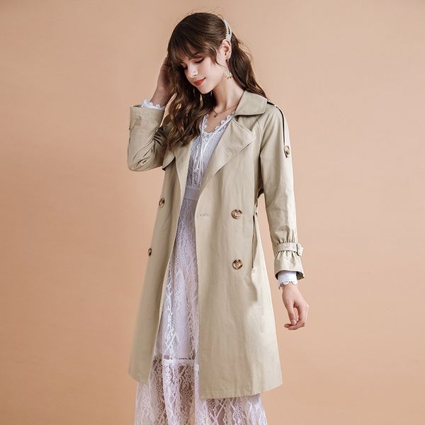 

autumn/winter 2021 lapels color woven long coat tempered women's light jacket aoo9, Tan;black