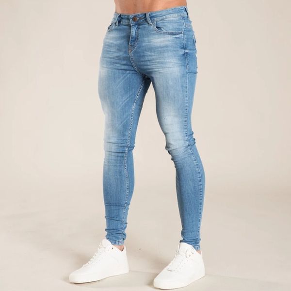 

mens 2019 super ny jeans men non ripped stretch denim pants elastic waist big size european w36 1957, Blue
