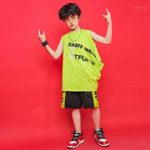 

boy hip-hop summer kids children sets new sports suit cotton letter print short sleeve hip hop costume 4-18 t green black1, White