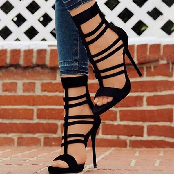 

gladiator sandals for women zip cover super high heels stiletto heeled ladies shoes open toe fashion solid black summer sandals