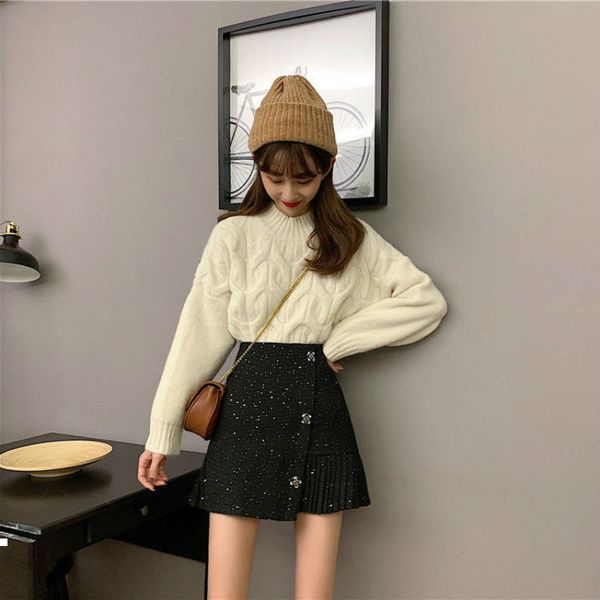 

new autumn 2021 and winter fashions button short, elegant women's sequined sequins with short skirts y370 y804, Black