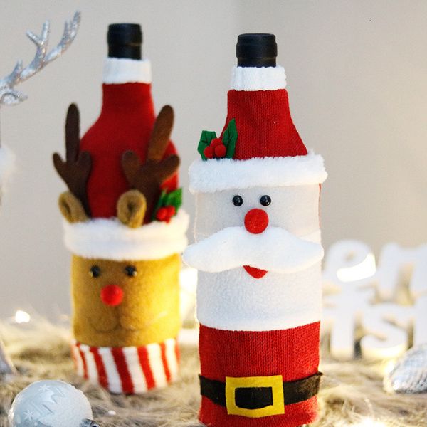 

elk new bow linen clothes with fluff creative wine bottle cover fashion christmas decoration 300pcs