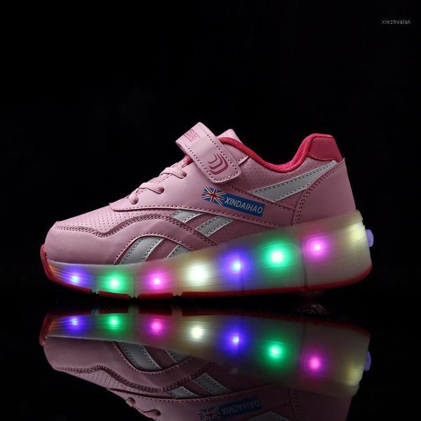 

athletic & outdoor children one two wheels luminous glowing sneakers gold pink led light roller skate shoes kids boys girls usb charging1, Black
