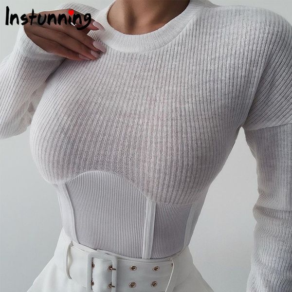 

instunning autumn long sleeve o-neck women's t-shirts white slim ribbed patchwork new fashion casual streetwear female