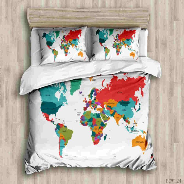 

3d world map bedding set vivid printed blue bed duvet cover with pillowcase cozy home textile queen king size