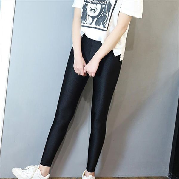 

gaoke plus size women elastic leggings slim fluorescent color leggings shiny glossy leggings black fitness s 5xl