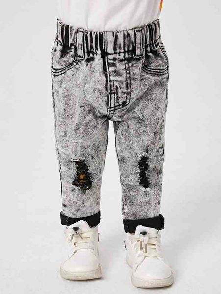 

baby elastic waist ripped jeans she, Blue;gray