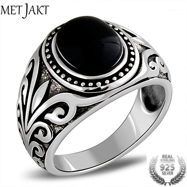 

metjakt natural agate/garnet ring with ancient cane pattern solid 925 sterling silver ring for men vintage thai silver jewelry1, Golden;silver