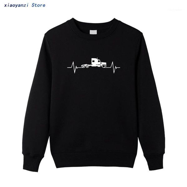 

truck driver heartbeat love sweatshirts guys arrival simple camiseta casual pullovers men hoodies club dad truck driver1, Black