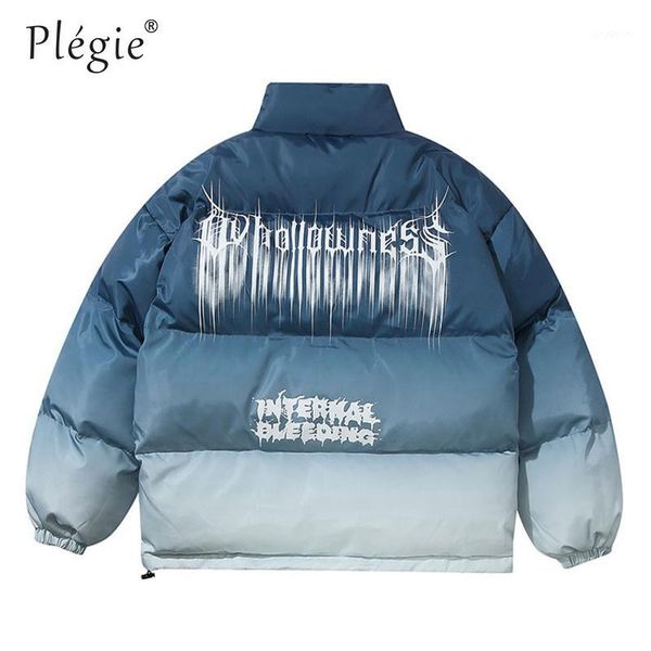 

plegie hip hop gradient tie dye print cotton padded puffer parka jackets streetwear mens punk rock thick parkas coats1, Black