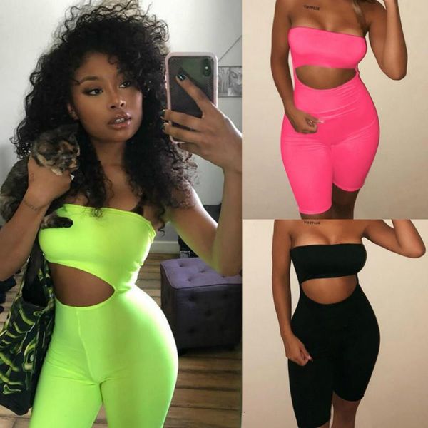 

2019 fashion women bodycon playsuit sleeveless strapless jumpsuit solid female sports club wear summer drop shipping, Black;white