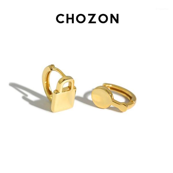 

korean-style s925 sterling silver earrings non-mainstream simple asymmetric lock key ear clip women's all-match silver earrings1, Golden;silver