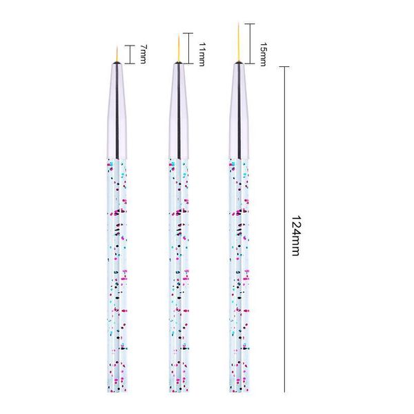 

3pcs liner brush set uv gel polish painting drawing pen brush glitter kit colorful sequins clear handle nail a wmtuzw