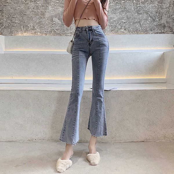 

vintage high waisted flare jeans for women bell bottom ankle denim trousers slim elegant wide leg jeans all-match streetwear, Blue