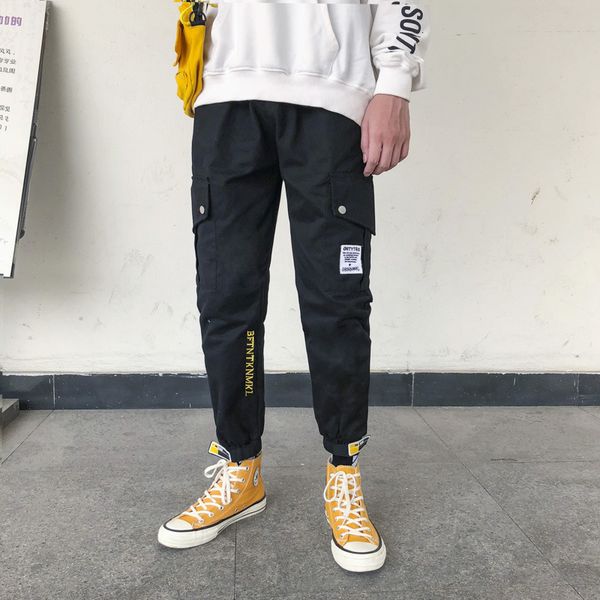 

overalls men's brand spring and autumn student couple hip hop casual sport legged pants trendy, Black