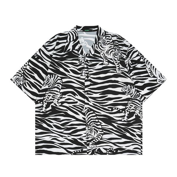 

print short sleeve summer men shirts lapel single breasted hawaii oversize loose casual shirt, White;black