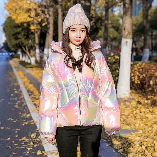 

2021 new colorful bright down women's winter laser cotton short bread coat jtb1, Black