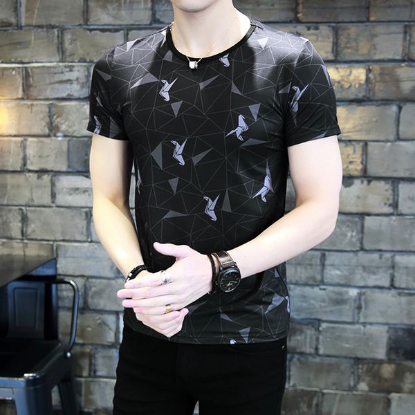 

print t-shirts men fashion tshirts male o-neck short sleeve ice silk man tee shirts 2020 new arrival 4xl men brand clothing, White;black