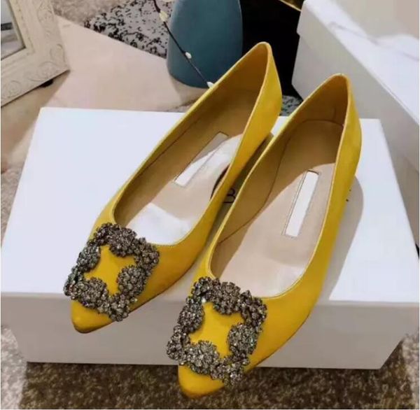 

2021 new pointed flat sole single shoes women's buckle flat heels real silk satin water drill light mouth red wedding shoes 34-42 no bo, Black