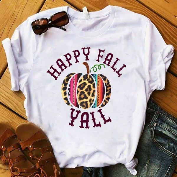 

autumn halloween thanksgiving women t-shirt cartoon pumpkin graphics printed tshirts female casual short sleeve tee, White
