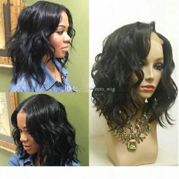 

wavy bob wig unprocessed human hair peruvian full lace wigs with natural hairlines middle part lace front wigs for black women, Black;brown