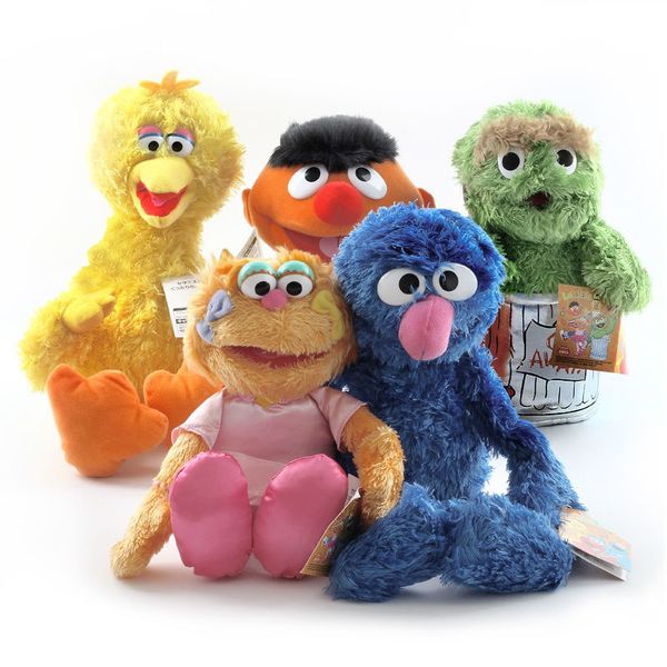 

8styles 27-40cm cartoon anime sesame street elmo oscar cookie grover zoe ernie big bird stuffed plush toy doll children gift y200703