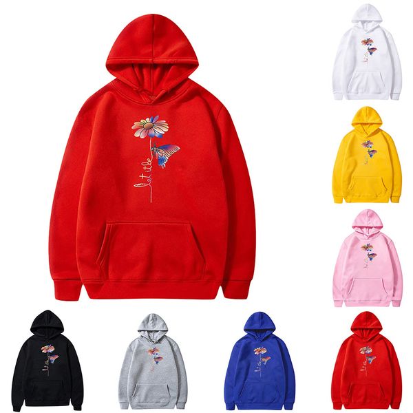 

sweatshirts women flower printed long sleeve hooded pullover pocket ladies casual hoody oversized kg-1029, Black