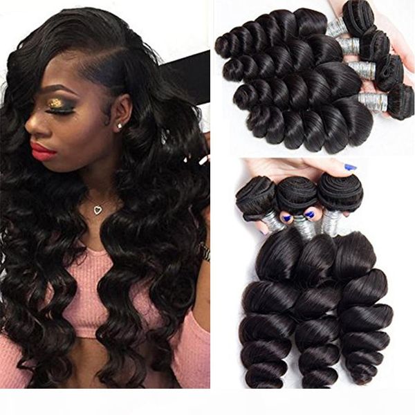 

8a 100% malaysian hair bundle 4pcs lot remy human hair weave unprocessed wavy loose wave natural color dyeable hair extension ing, Black;brown